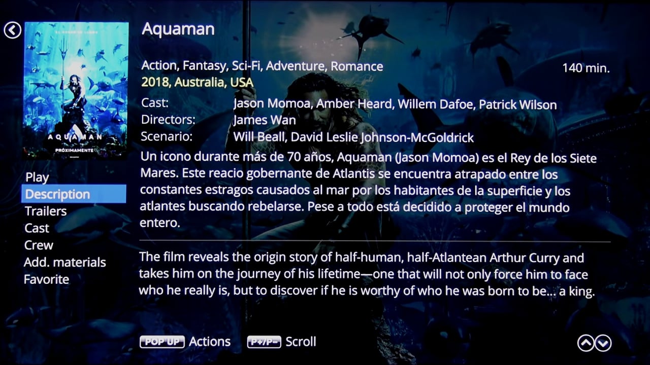 Uživatelské rozhraní Dune HD – katalog multimédií – filmy