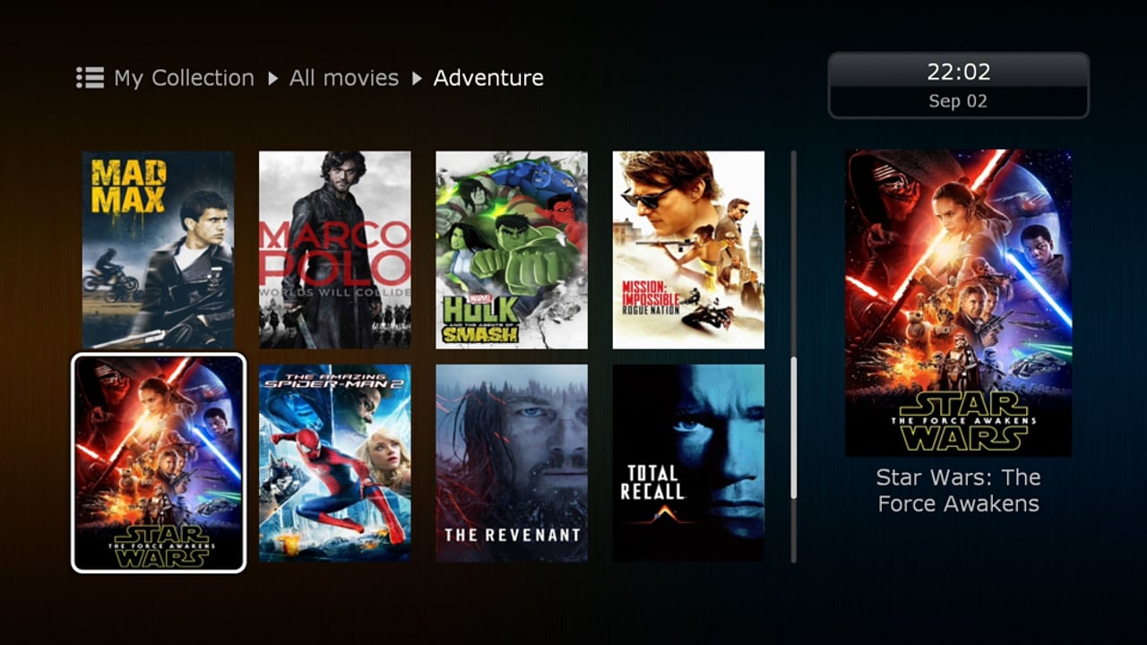 Uživatelské rozhraní Dune HD – katalog multimédií – filmy