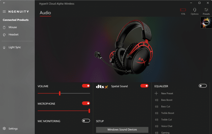 Rozhraní softwaru HyperX NGENUITY