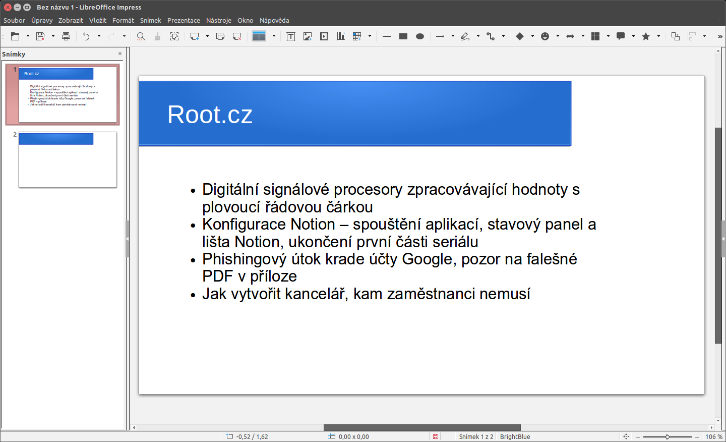 LibreOffice: rozhraní Single Toolbar