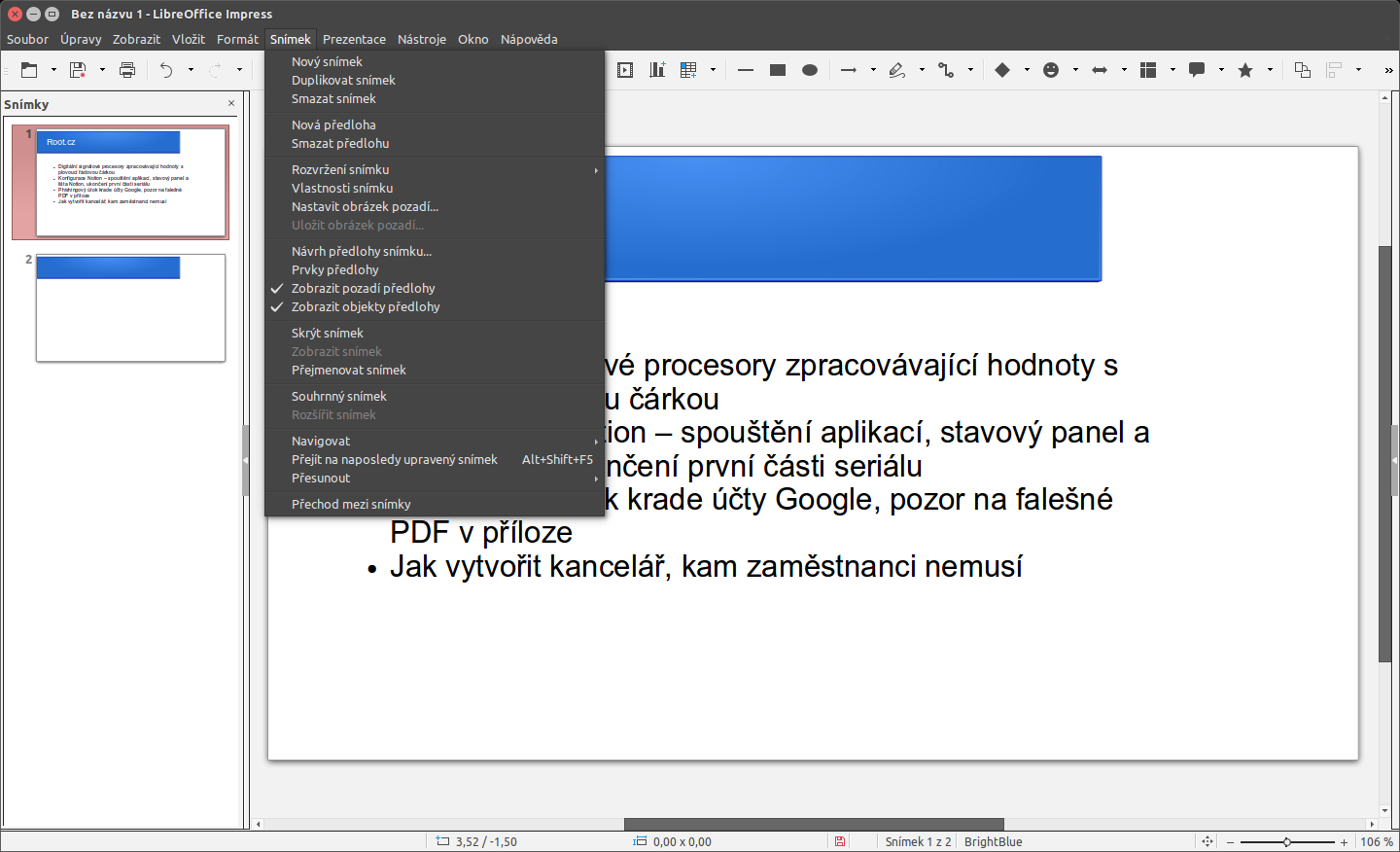 LibreOffice: rozhraní Single Toolbar