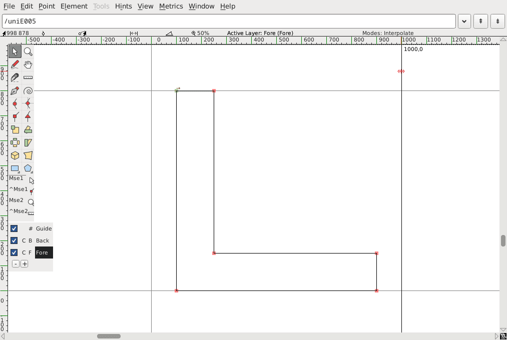 Prostředí programu Fontforge