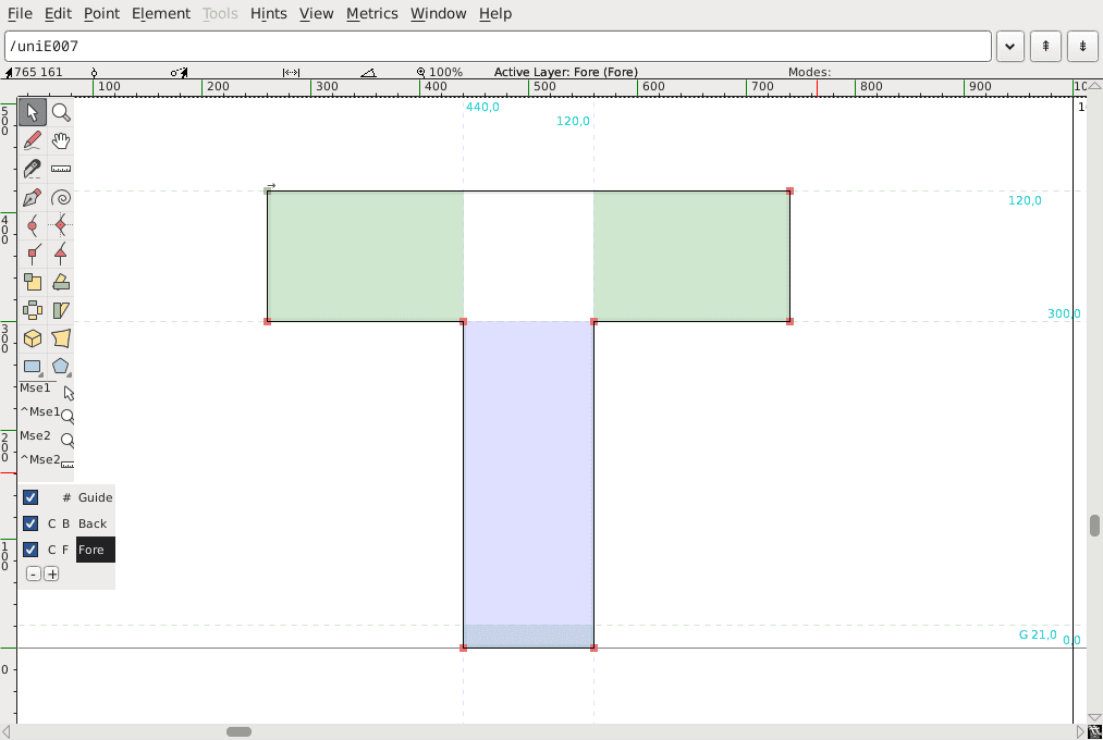 Prostředí programu Fontforge