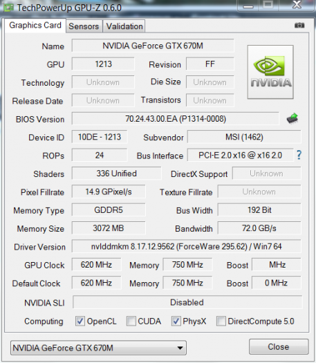 GPU-Z (diskrétní Nvidia)