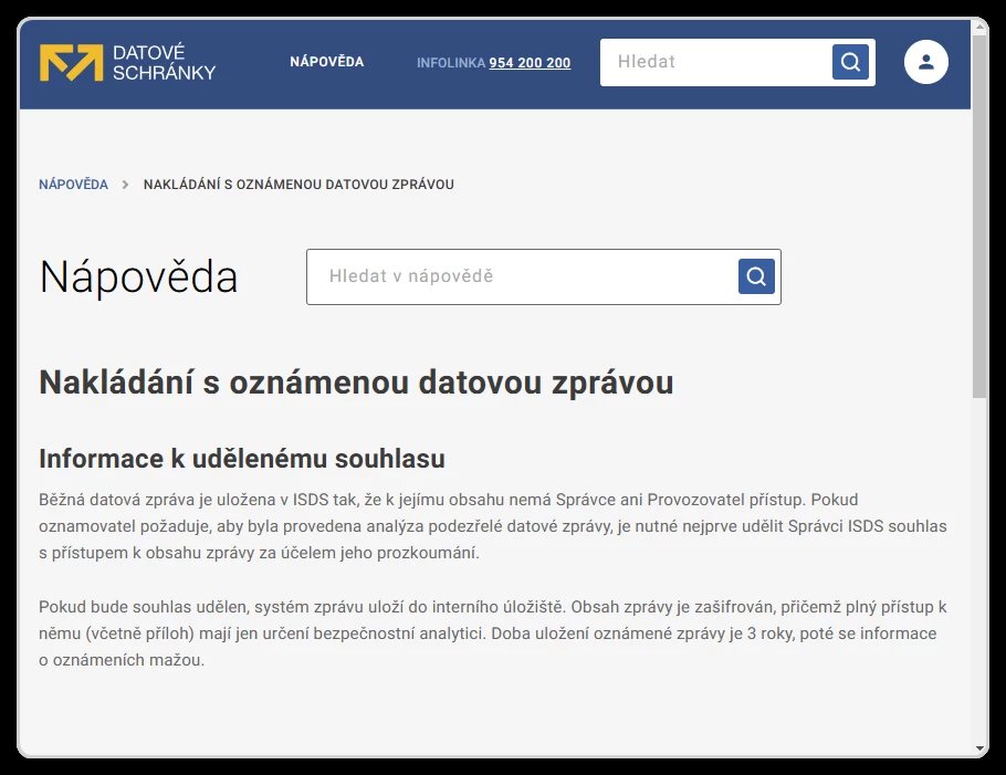 úryvek z nápovědy k ISDS