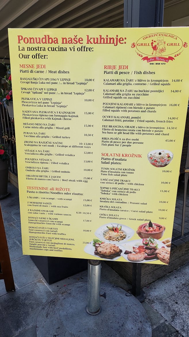 Ceny potravin u moře a ukázky okolí. Izola, Slovinsko (19. 6. 2023)