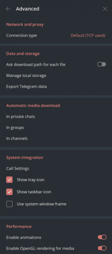 Pokročilé nastavení Telegramu