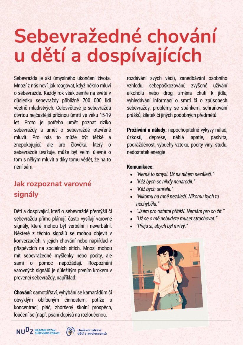 NUDZ pořádá výzkumy duševního zdraví, vzdělávací kurz pro rodiče nebo učitele.