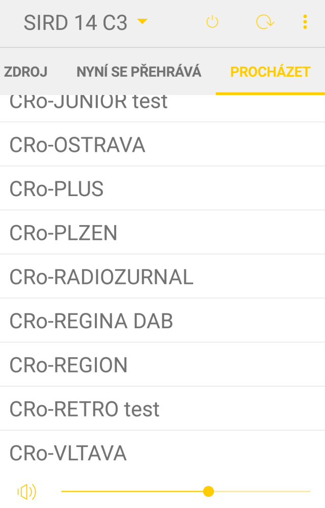 Seznam naladěných stanic.