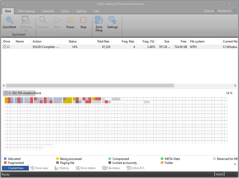 Defragmentace disku O&O Defrag 29
