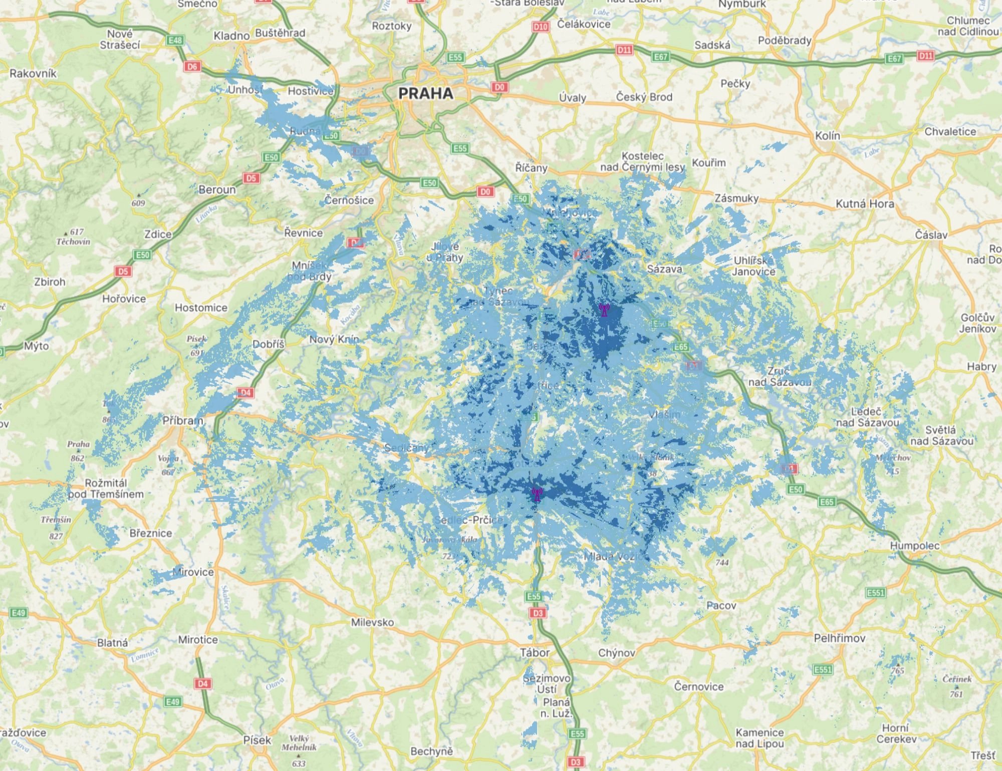 Simulace pokrytí DAB+ sítě Progress Digital