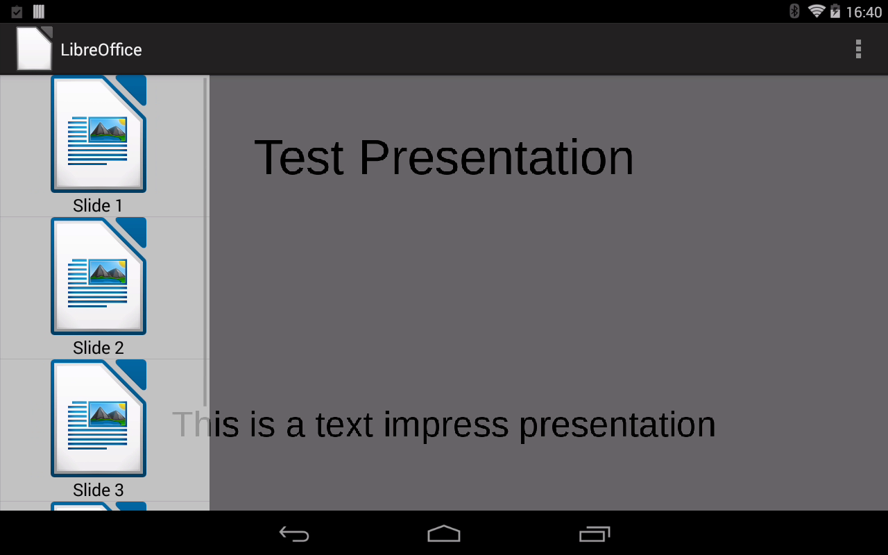 Náhled na jednotlivé slidy v Impressu.
