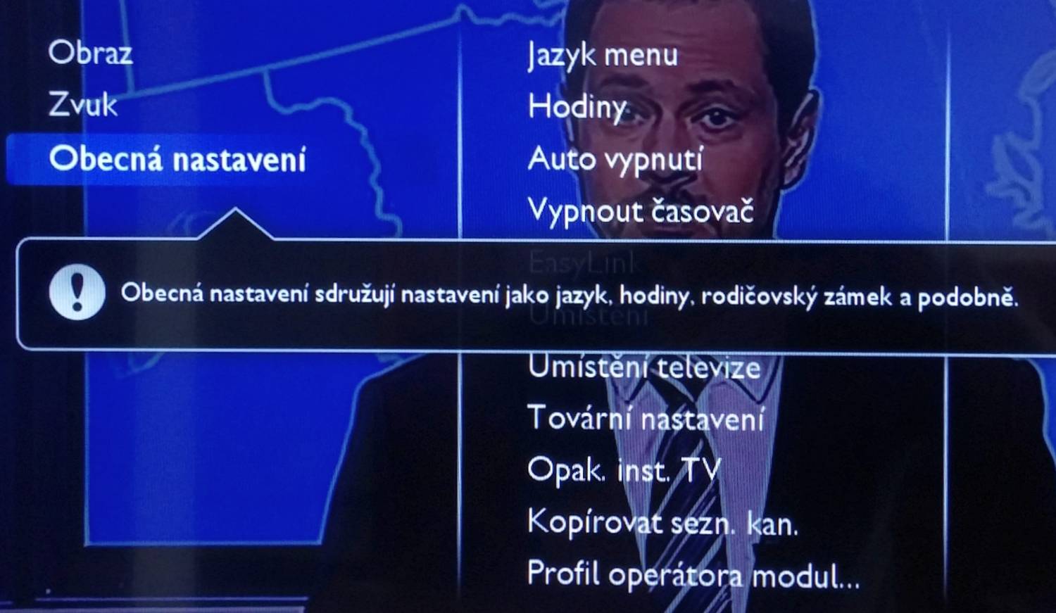 Nastavení televizoru - obecná nastavení.