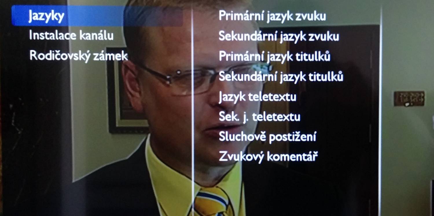 Volba Nastavení kanálu - jazyky.