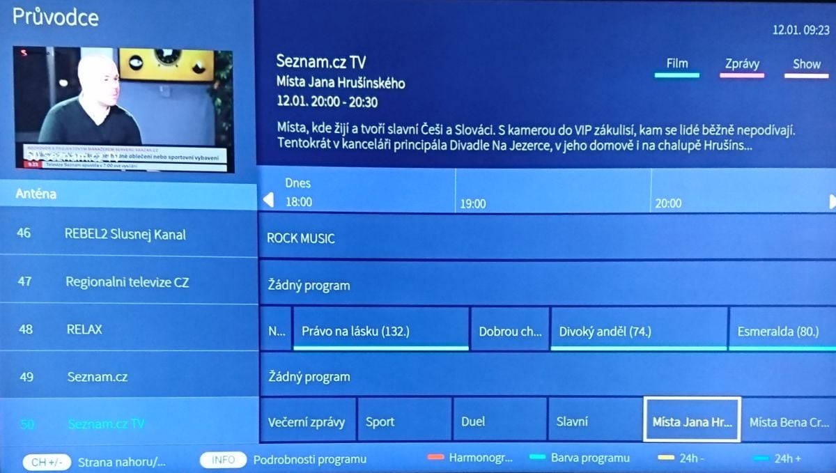 Seznam.cz TV - nová, den spuštění první - 12. 1. 2018