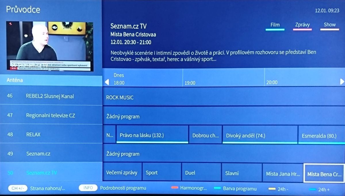Seznam.cz TV - nová, den spuštění první - 12. 1. 2018