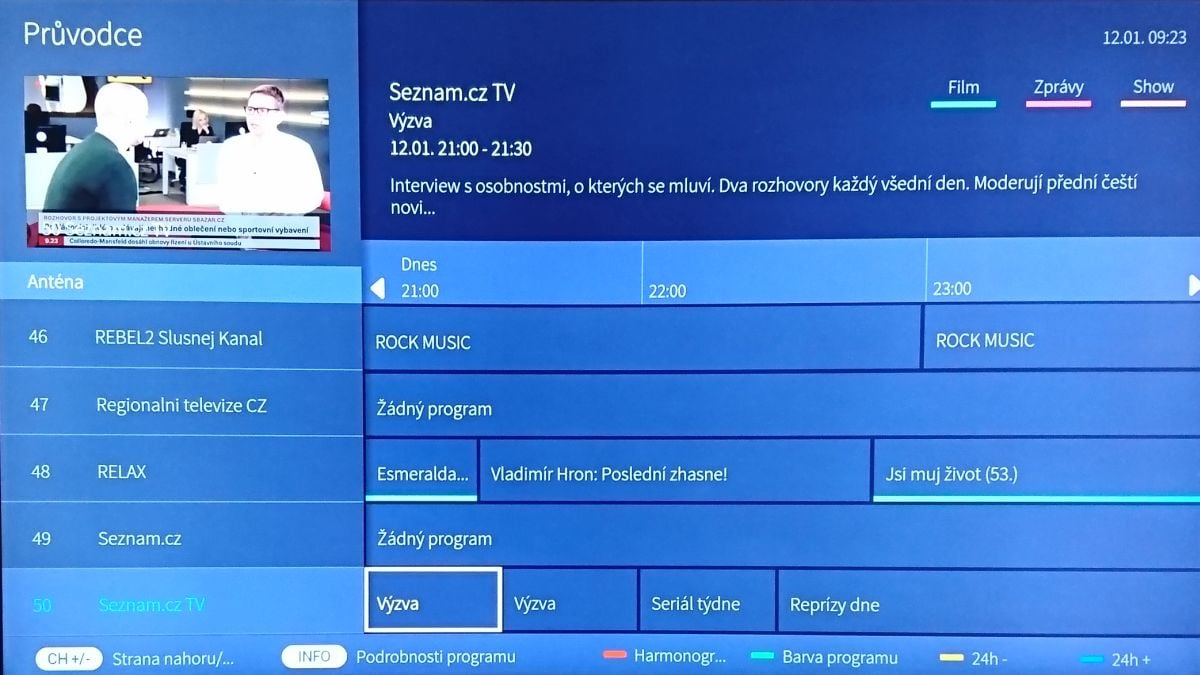 Seznam.cz TV - nová, den spuštění první - 12. 1. 2018