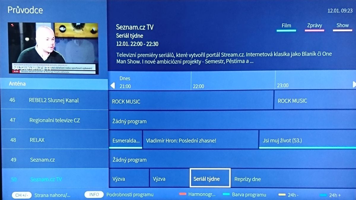 Seznam.cz TV - nová, den spuštění první - 12. 1. 2018