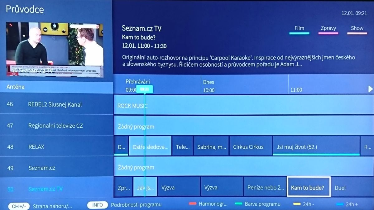 Seznam.cz TV - nová, den spuštění první - 12. 1. 2018