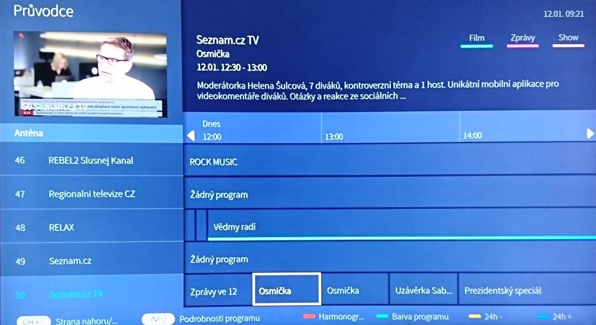 Seznam.cz TV - nová, den spuštění první - 12. 1. 2018