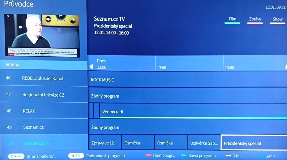 Seznam.cz TV - nová, den spuštění první - 12. 1. 2018
