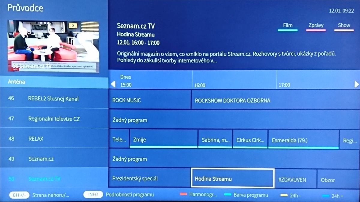 Seznam.cz TV - nová, den spuštění první - 12. 1. 2018