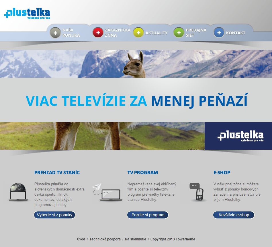 Titulní stránka webu placené služby Plustelka