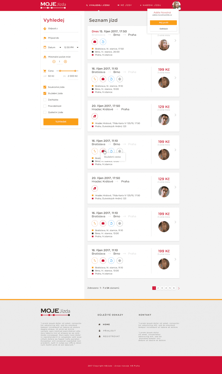 Mobilní a webová aplikace pro spolujízdu s názvem "KB Moje jízda" určená výhradně pro zaměstnance Komerční banky. (22. 5. 2018)