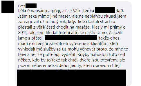 Maséři sdílí své zkušenosti na Facebooku