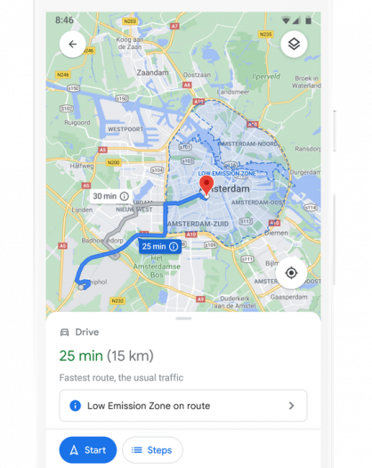 Google Maps Low Emission Zone