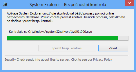 Bezpečnostní kontrola postupně zkontroluje všechny běžící procesy