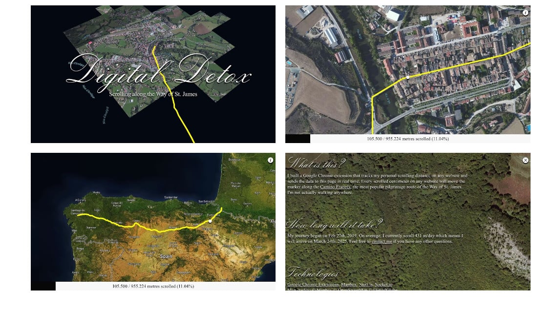 Rozšíření do Chrome, které sleduje, jak scrolujete po webových stránkách. Tuto vzdálenost pak promítá na mapu.