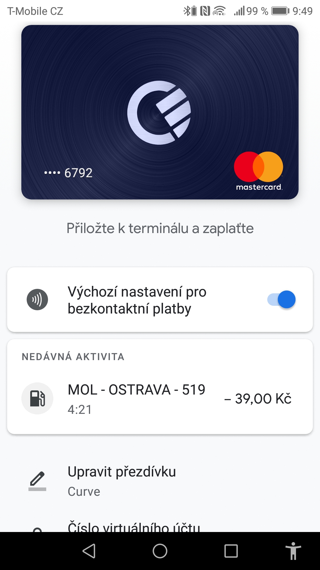 Platební karta britského startupu Curve 1 LTD. od úterý 5. 11. 2019 podporuje službu Google Pay.