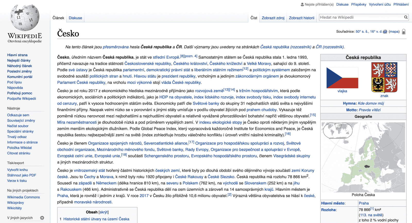 Stránka o Česku patří k nejvyhledávanějším na tuzemské Wikipedii.