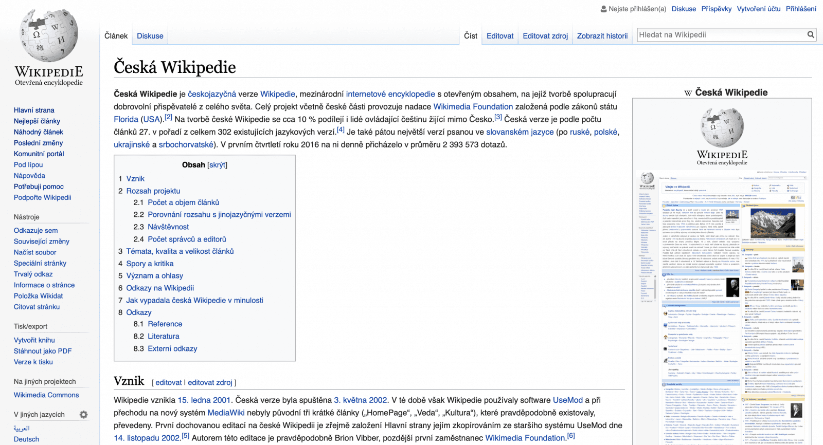 Stránka věnovaná historii české Wikipedie.