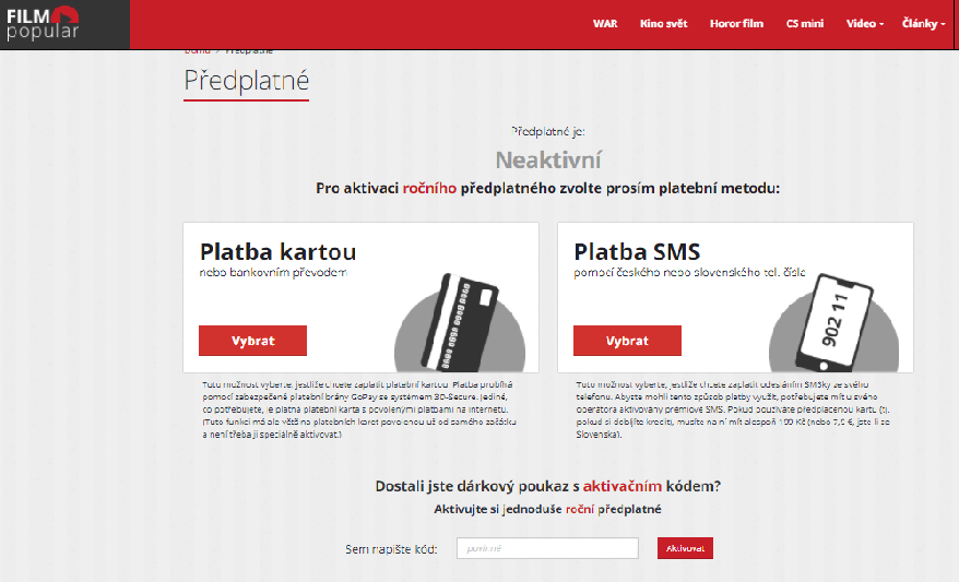 Nabídka online videí tuzemských placených kanálů