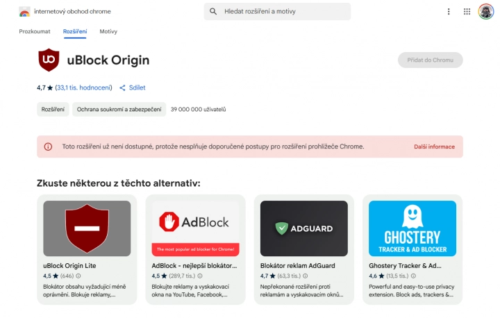 rozšíření uBlock Origin