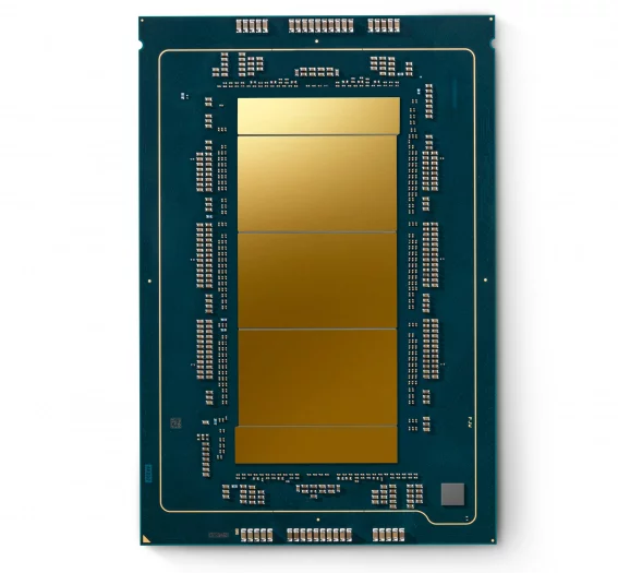 Xeon 6900P se třemi CPU čiplety a dvěma IO čiplety bez krytu