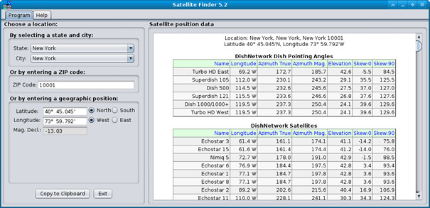 Satellite Finder zobrazí pozici satelitů na oběžné dráze