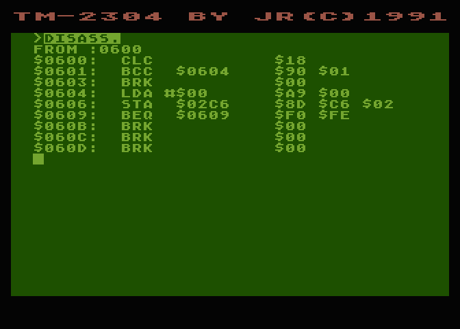 Disassembling testovacího programu s instrukcemi pro podmíněné skoky.