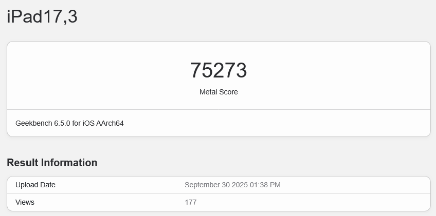Apple M5 v databázi Geekbench. Syntetický test GPU