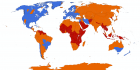 Modré oblasti používají letní čas, oranžové už ne, červené jej nikdy nezavedly (zdroj: Paul Eggert / Wikipedia)