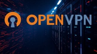 Počítačová serverovna s logem OpenVPN