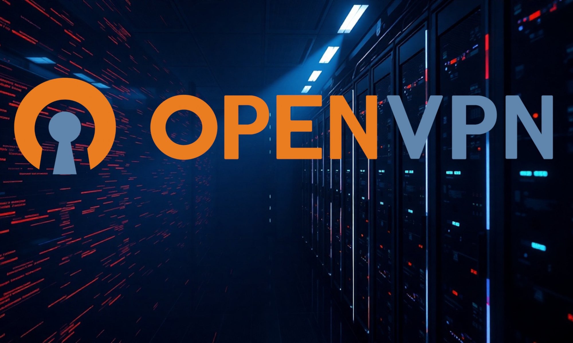 Počítačová serverovna s logem OpenVPN