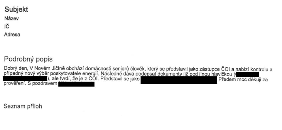 Podání spotřebitele na ČOI