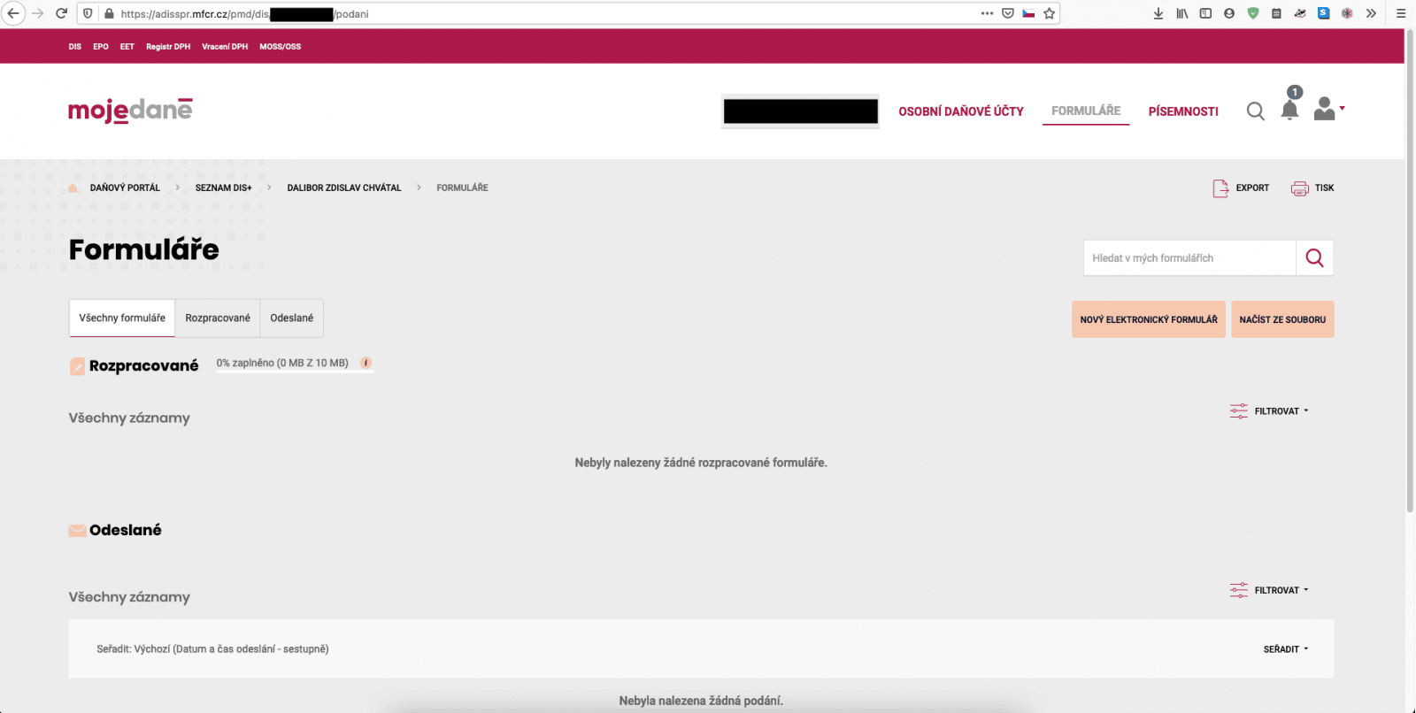 Menu pro výběr formulářů má pěkný design, ale mimo zaměstnanců vás přepne do standardního režimu EPO formulářů. (03/2021)