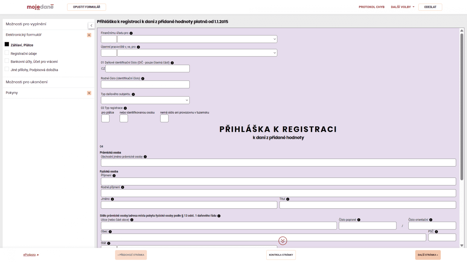 Přihláška k registraci k DPH na Mojedane.cz