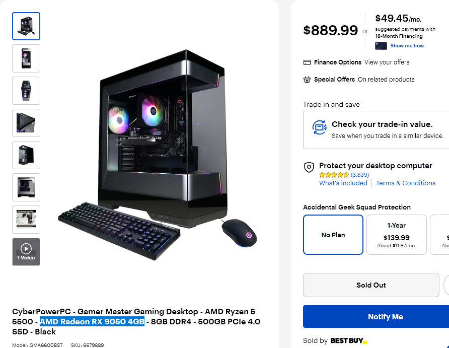 Počítač CyberPowerPC Gamer Master Gaming Desktop s grafikou AMD Radeon RX 9050 4GB v obchodě Best Buy