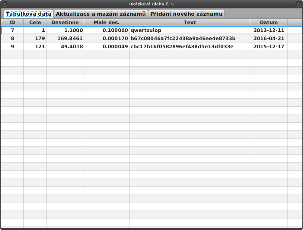 JavaFX: zobrazení ve widgetu a mazání záznamů
