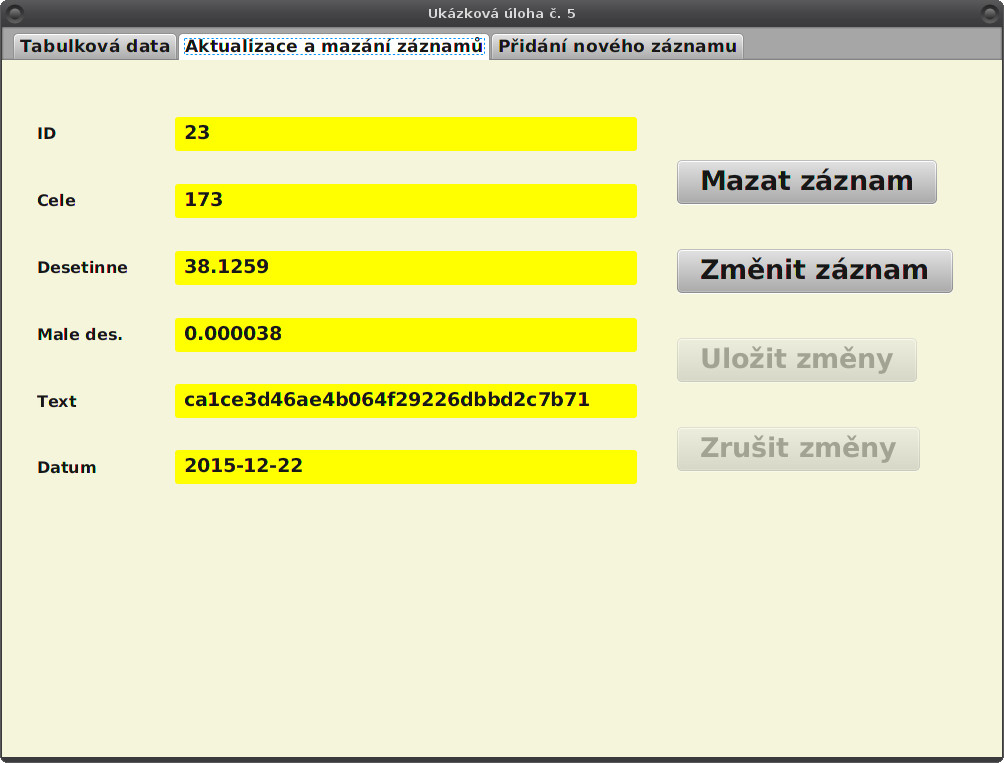 JavaFX: zobrazení ve widgetu a mazání záznamů